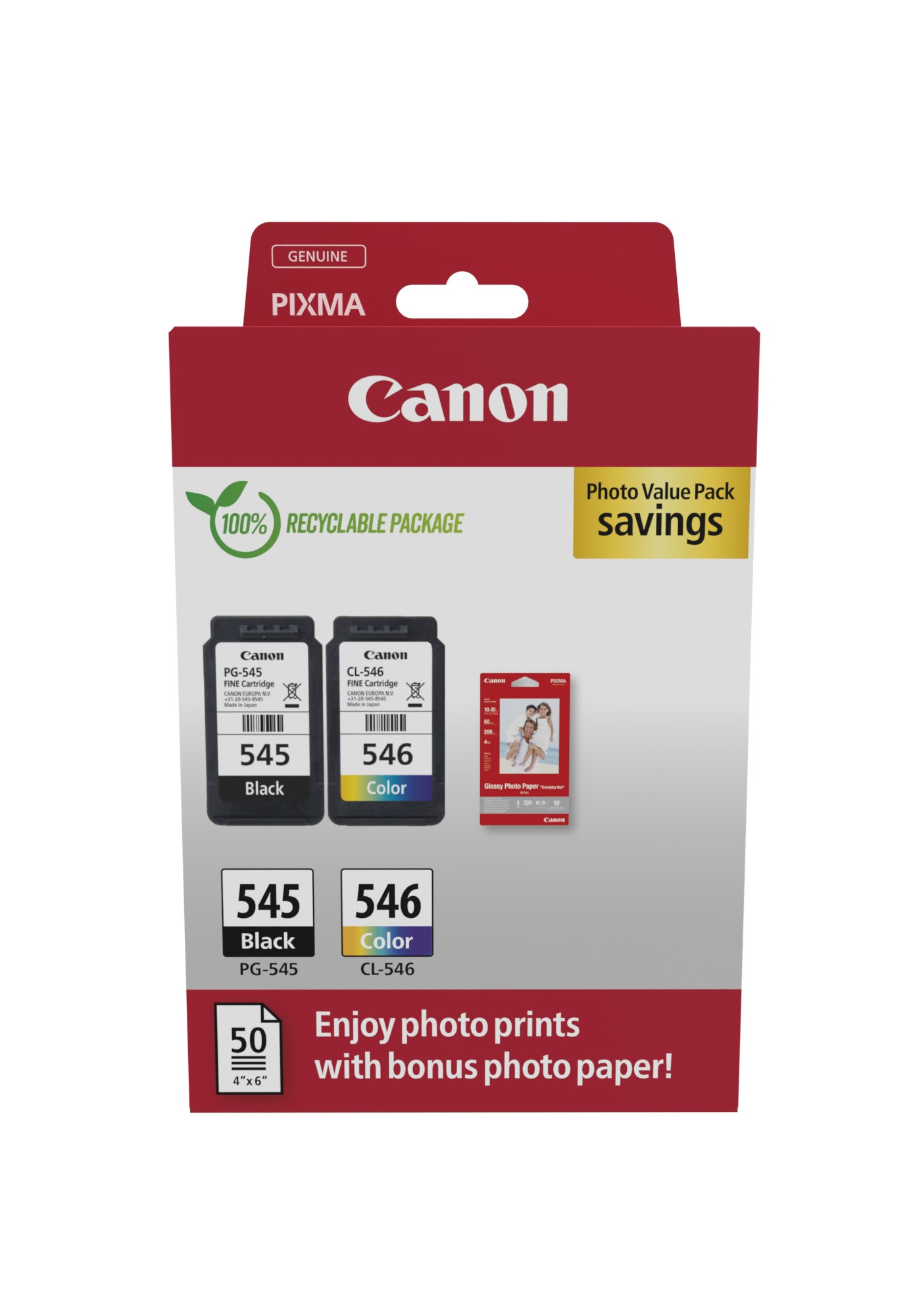 Value Pack Canon nero / differenti colori / Bianco PG-545 + CL-546 + 10x15 cm Fotopapier 360 pagine - Immagine 1
