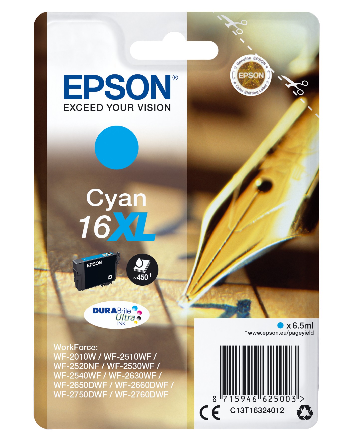 Cartuccia Epson C13T16324012 T1632 Ciano XL