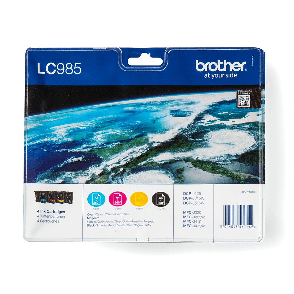 Multipack Brother nero / ciano / magenta / giallo LC-985-BK C M Y LC985VALBPDR 4 cartucce d'inchiostro LC-985: Bk+C+M+Y - Immagine 1